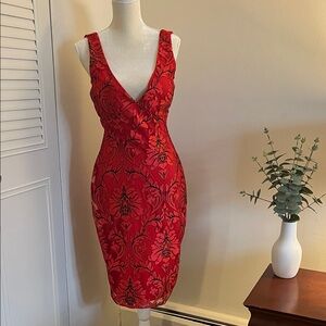 NWT Elegant Red Floral Midi Dress Sz 8